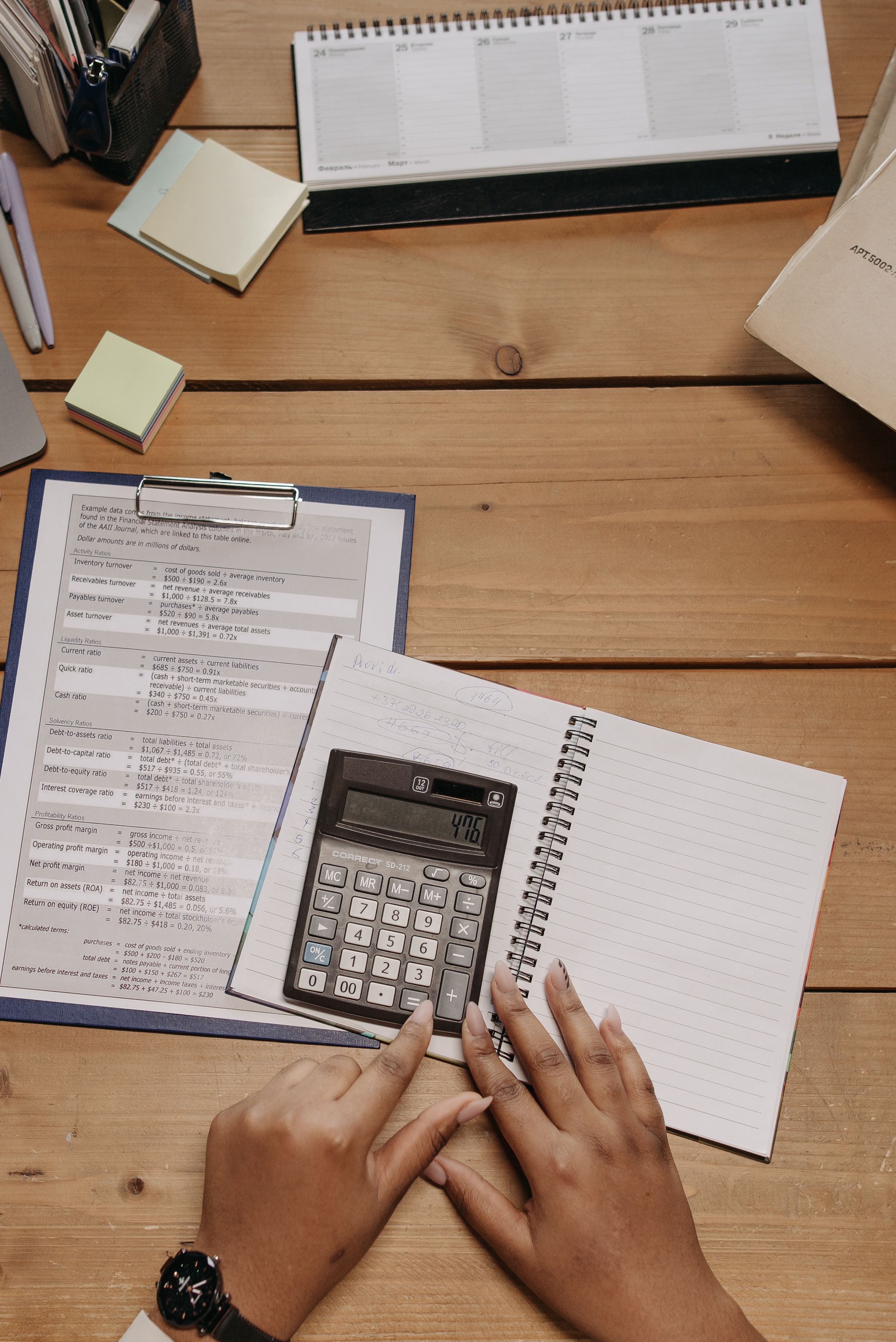 Financial statements and records laid out for review